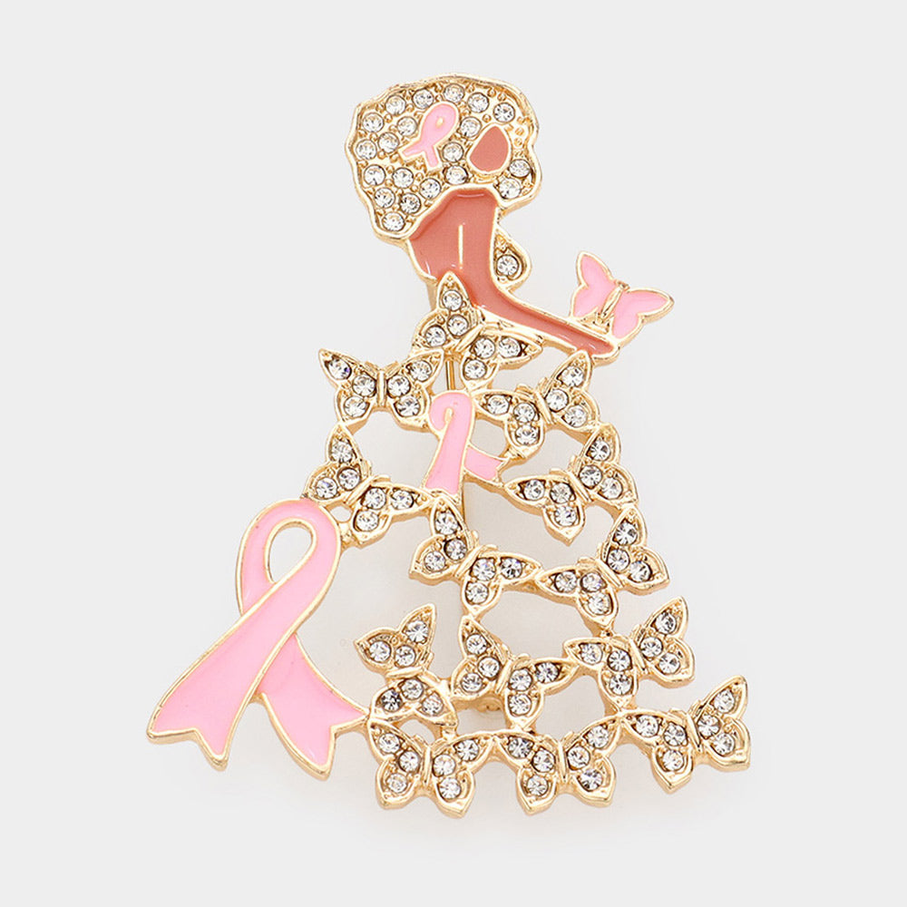 Metal Pink Ribbon Butterfly Dress Girl Pin Brooch- 3 COLORS AVAILABLE!!