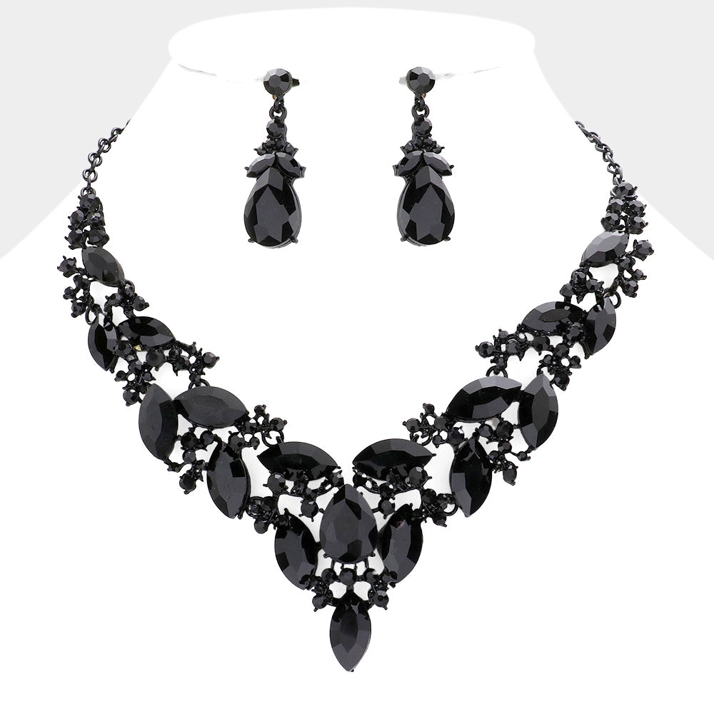 Marquise Stone Cluster Evening Necklace- 13 COLORS AVAILABLE!!