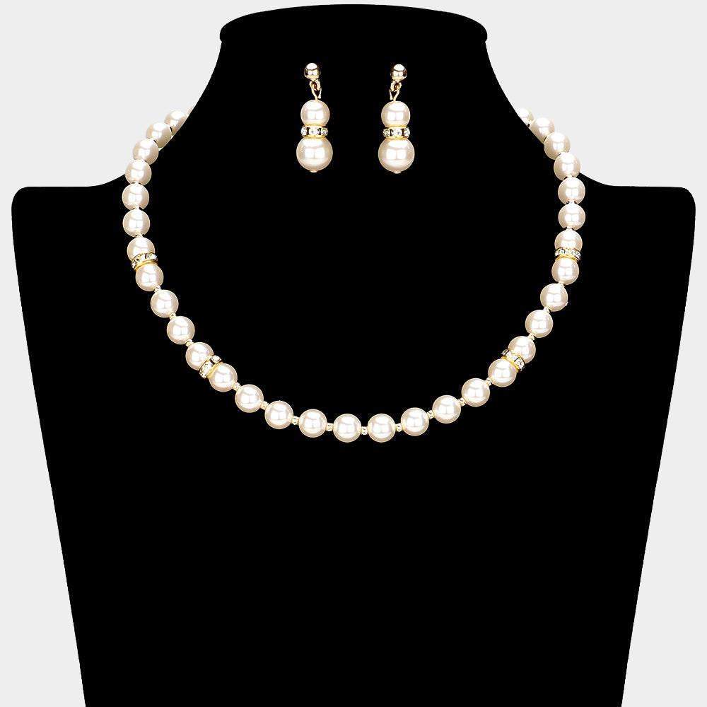 Traditional Pearl Necklace With Dangle Pearl Earrings- 2 COLORS AVAILABLE!!