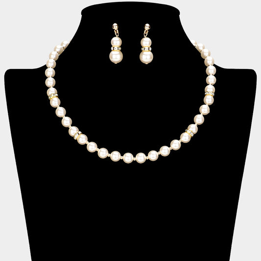 Traditional Pearl Necklace With Dangle Pearl Earrings- 2 COLORS AVAILABLE!!