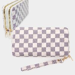 Designer Inspired Checkered Faux Leather Long Wallet