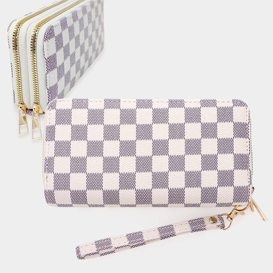 Designer Inspired Checkered Faux Leather Long Wallet