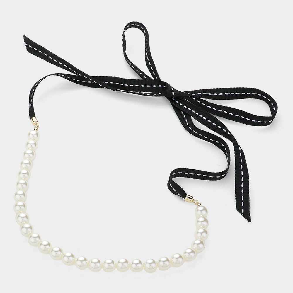 Ribbon Pearl Necklace