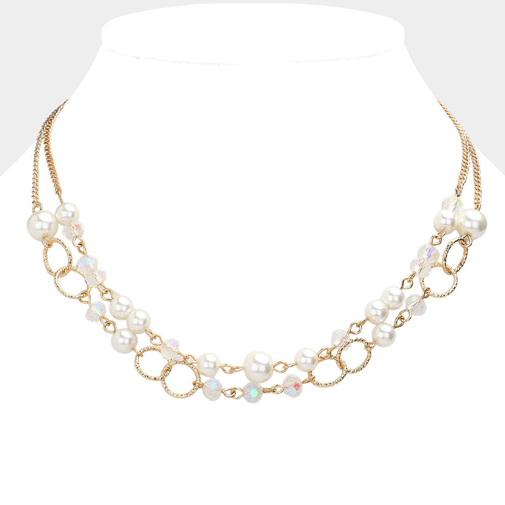 Pearl Faceted Beaded Double Layered Necklace- 2 COLORS AVAILABLE!!