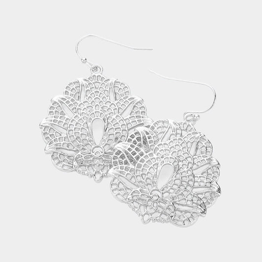 Metal Filigree Geometric Lotus Dangle Earrings- 2 COLORS AVAILABLE!!