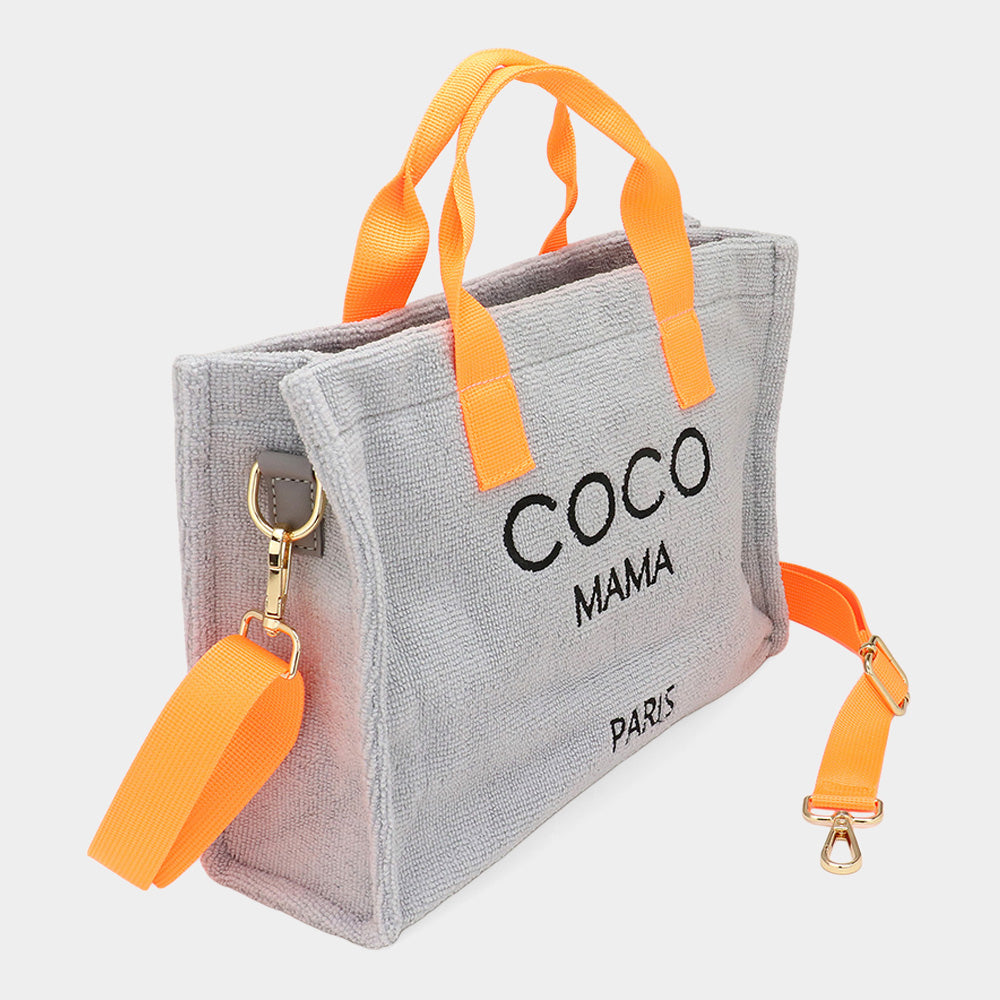 Designer Inspired- COCO MAMA Message Terry Small Tote/Crossbody Bag- 2 COLORS AVAILABLE!!