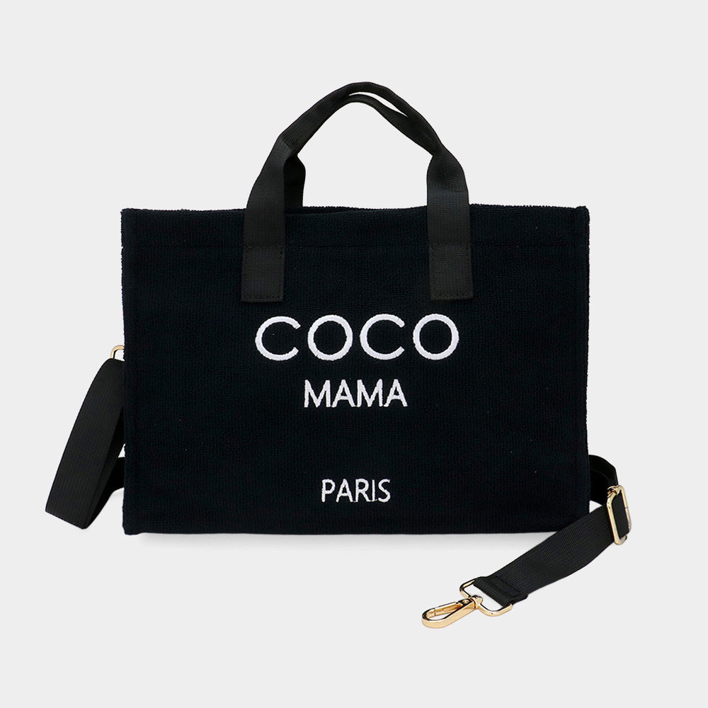 Designer Inspired- COCO MAMA Message Terry Small Tote/Crossbody Bag- 2 COLORS AVAILABLE!!