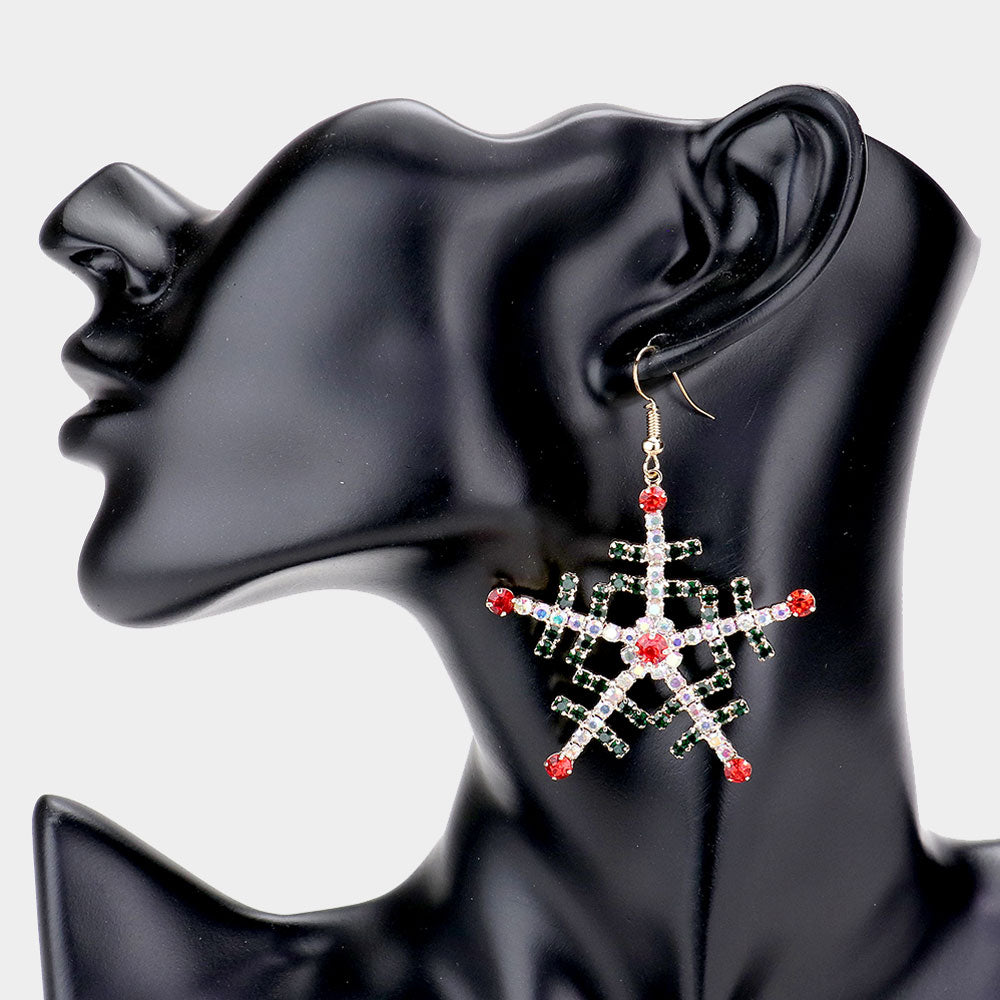 Rhinestone Embellished Snowflake Earrings- 3 COLORS AVAILABLE!!