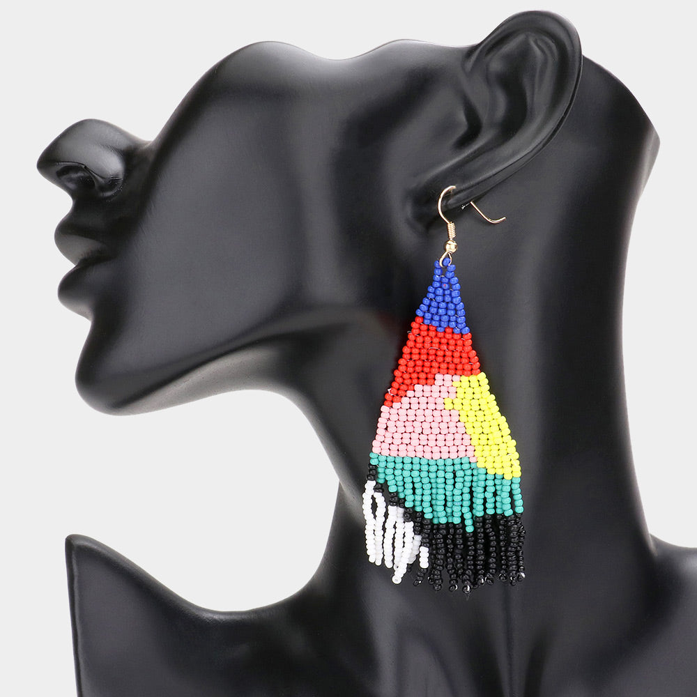 Seed Beaded Fringe Dangle Earrings