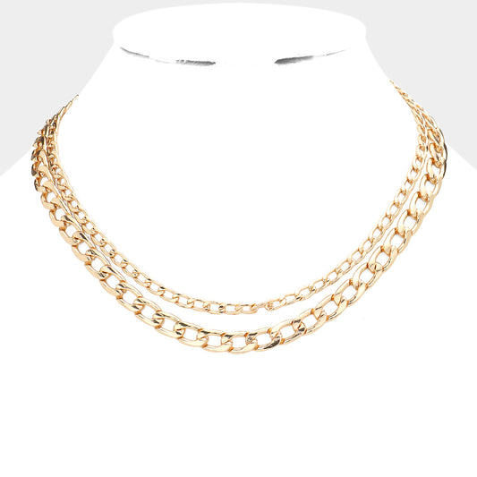 Gold Dipped Metal Chain Double Layered Necklace