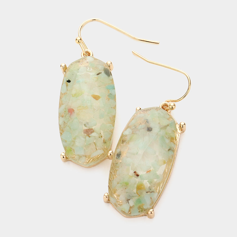 Semi Precious Hexagon Dangle Earrings