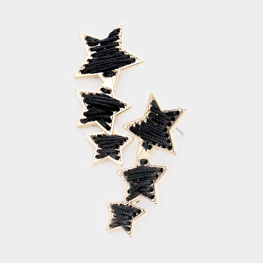 Metal Trim Triple Star Drop Earrings