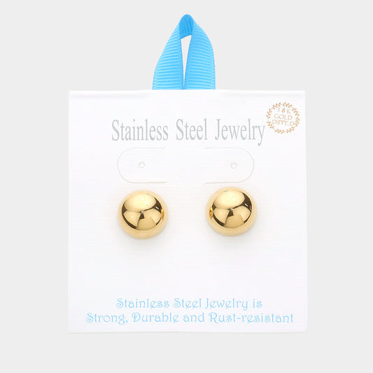 18K Gold Dipped Stainless Steel 0.7 Inch Metal Dome Stud Earrings