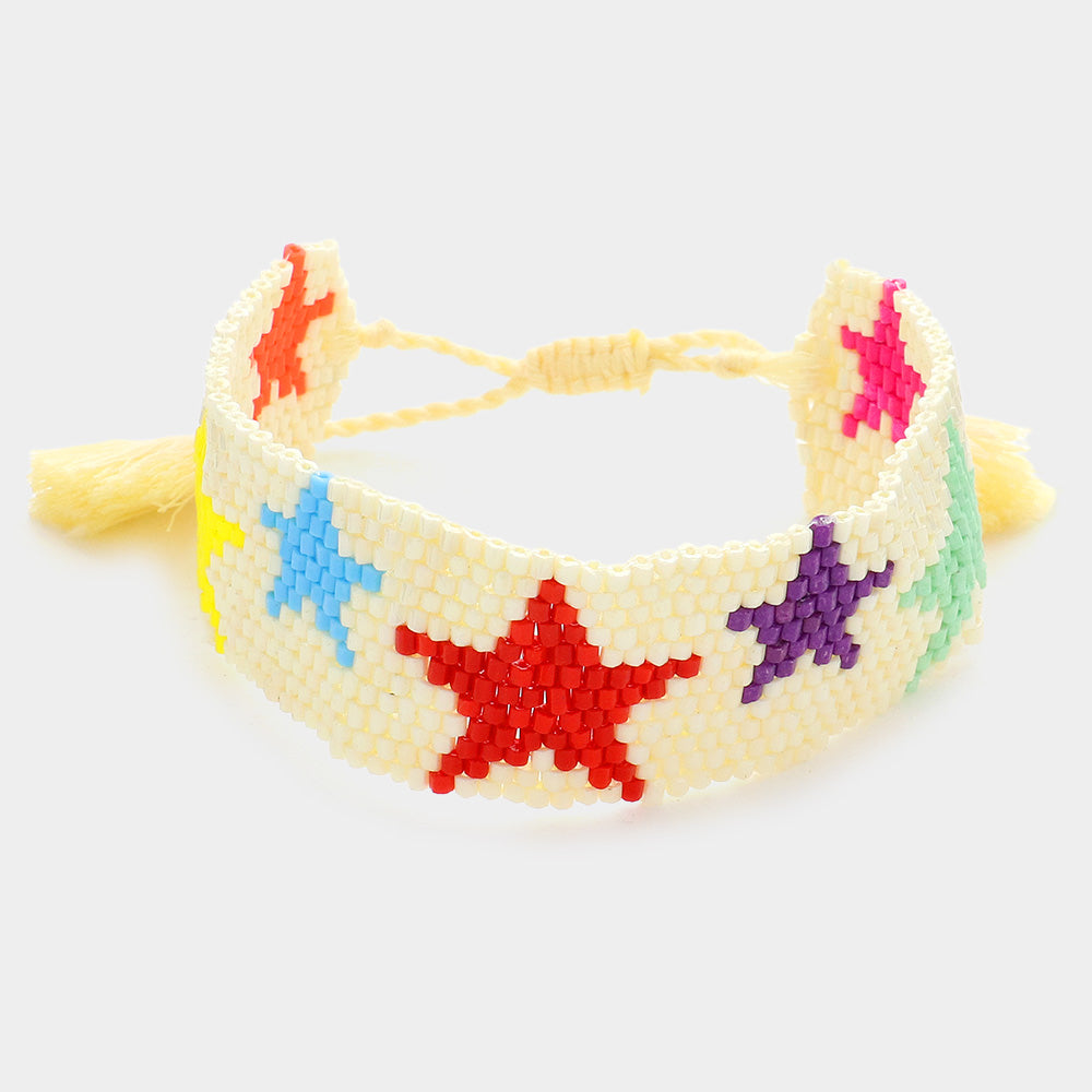 Beaded Star Tassel Pull Tie Cinch Bracelet