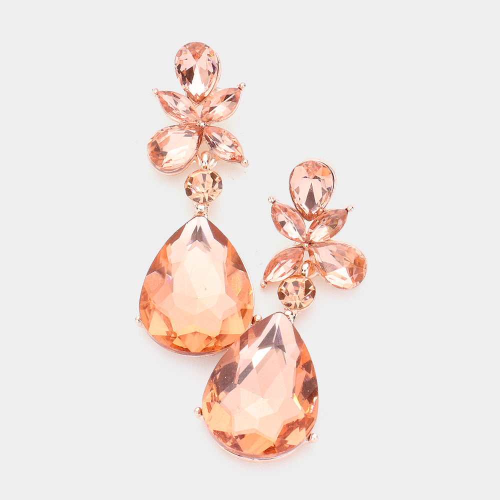 Teardrop Stone Dangle Evening Earrings- Peach