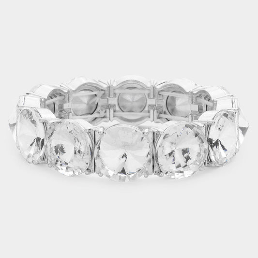 Round Stone Stretch Evening Bracelet- Silver Clear Stones- 11 COLORS AVAILABLE!!