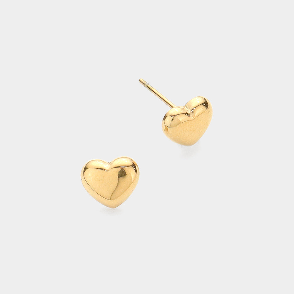 18K Gold Dipped Stainless Steel Heart Stud Earrings