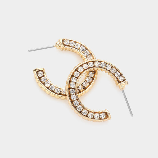 Rhinestone Embellished Metal Hoop Earrings- 2 COLORS AVAILABLE!!