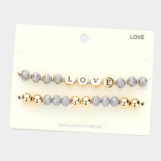 2PCS - LOVE Message Faceted Beaded Stretch Bracelets