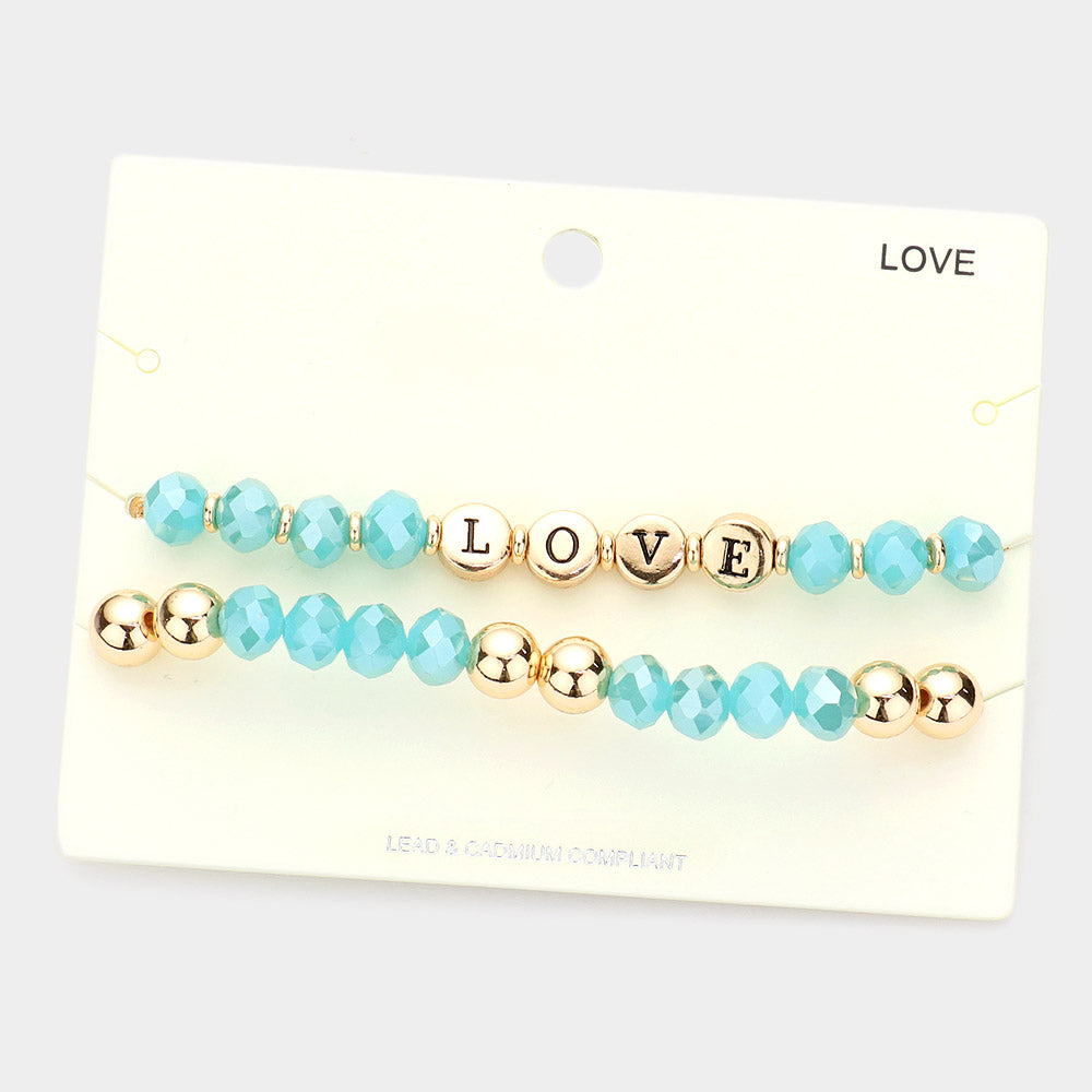 2PCS - LOVE Message Faceted Beaded Stretch Bracelets