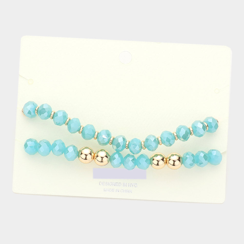 2PCS - LOVE Message Faceted Beaded Stretch Bracelets