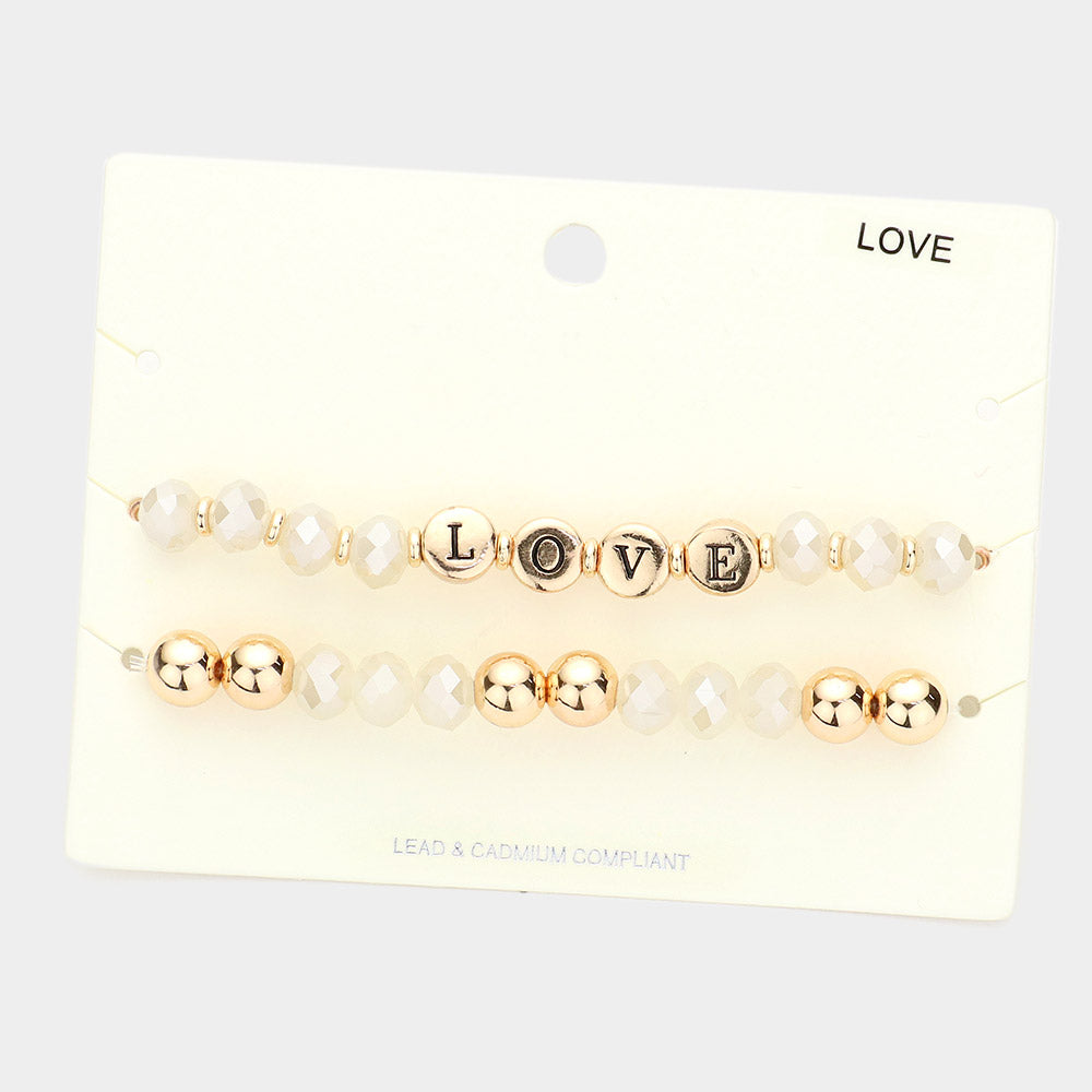 2PCS - LOVE Message Faceted Beaded Stretch Bracelets