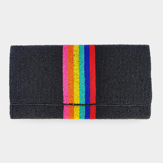 The Frenchy - Rainbow Color Block Seed Beaded Clutch / Crossbody Bag