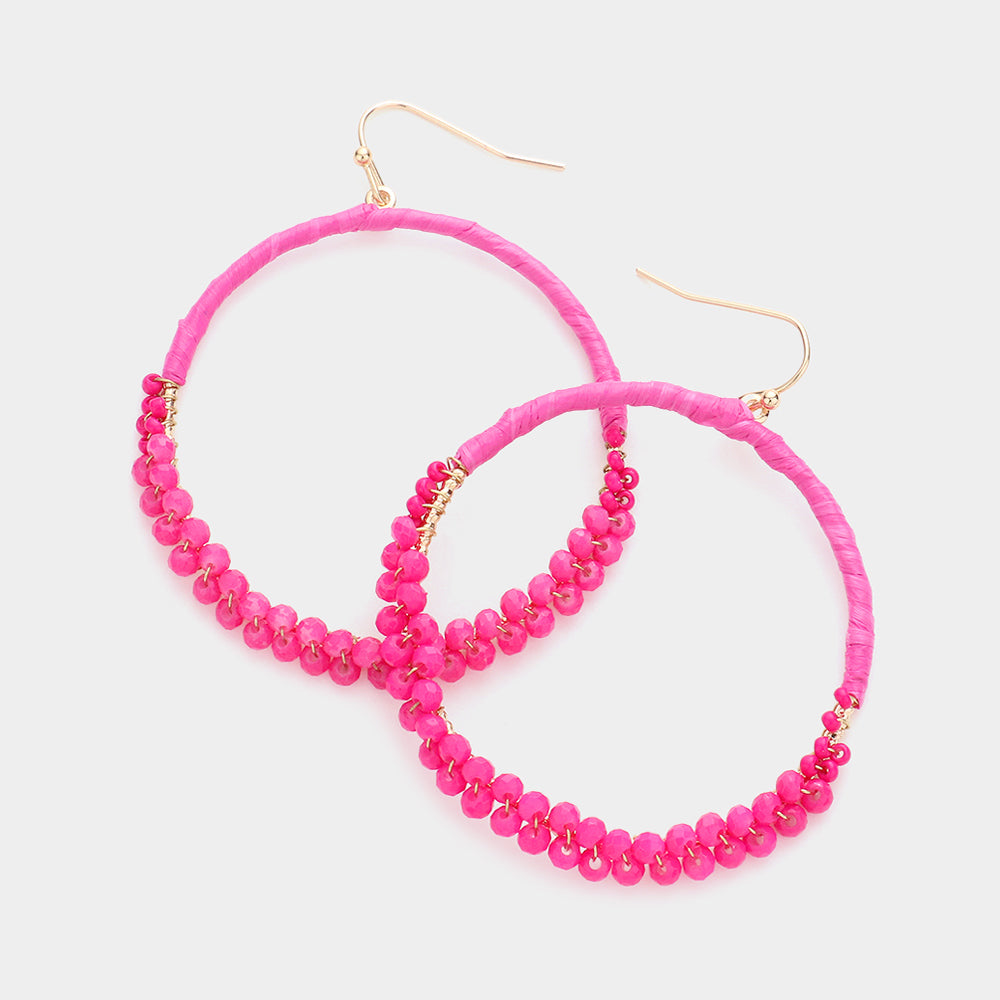 Raffia Faceted Bead Wrapped Circle Dangle Earrings- 10 COLORS AVAILABLE!!