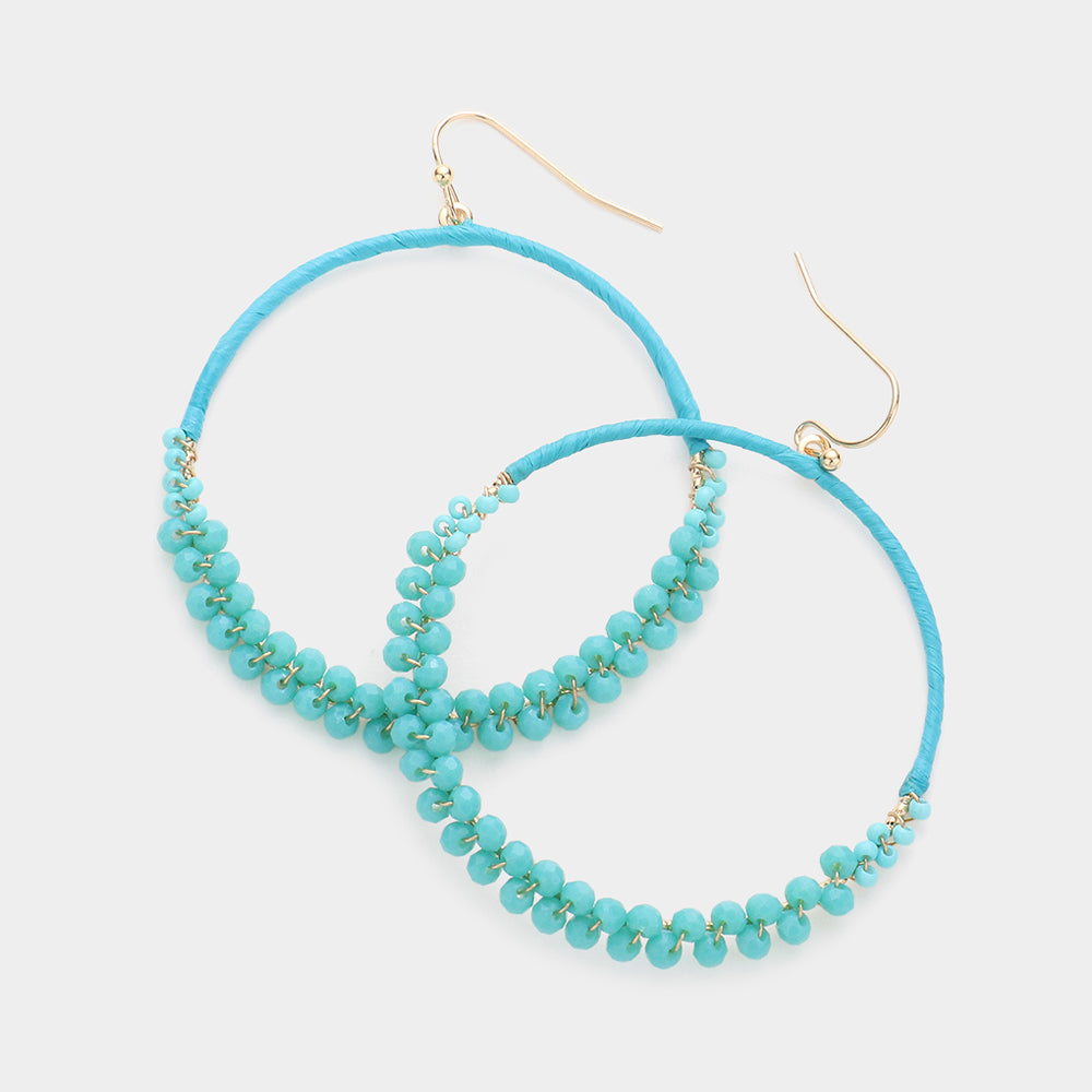 Raffia Faceted Bead Wrapped Circle Dangle Earrings- 10 COLORS AVAILABLE!!