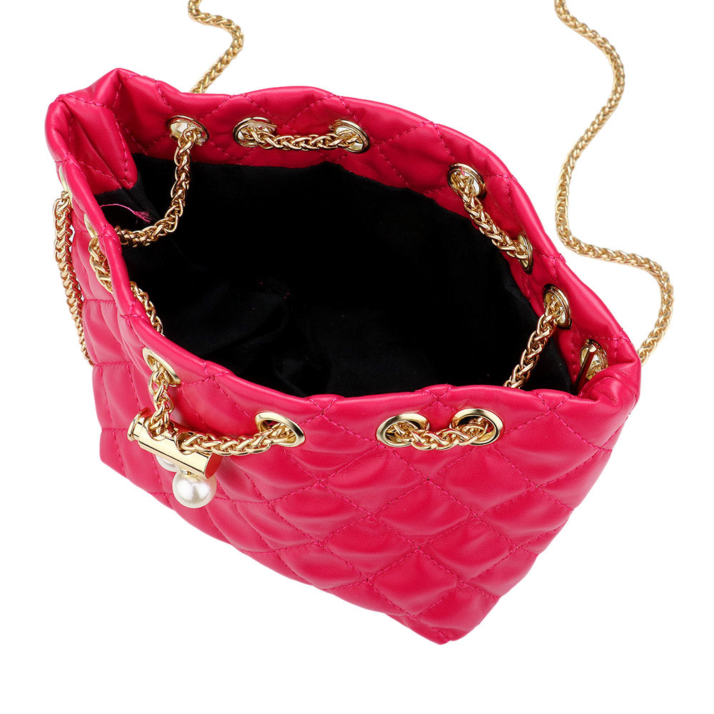 Designer Inspired- Charm Pearl Lipstick Chain Faux Leather MINI Bucket Bag- 2 COLORS AVAILABE!!