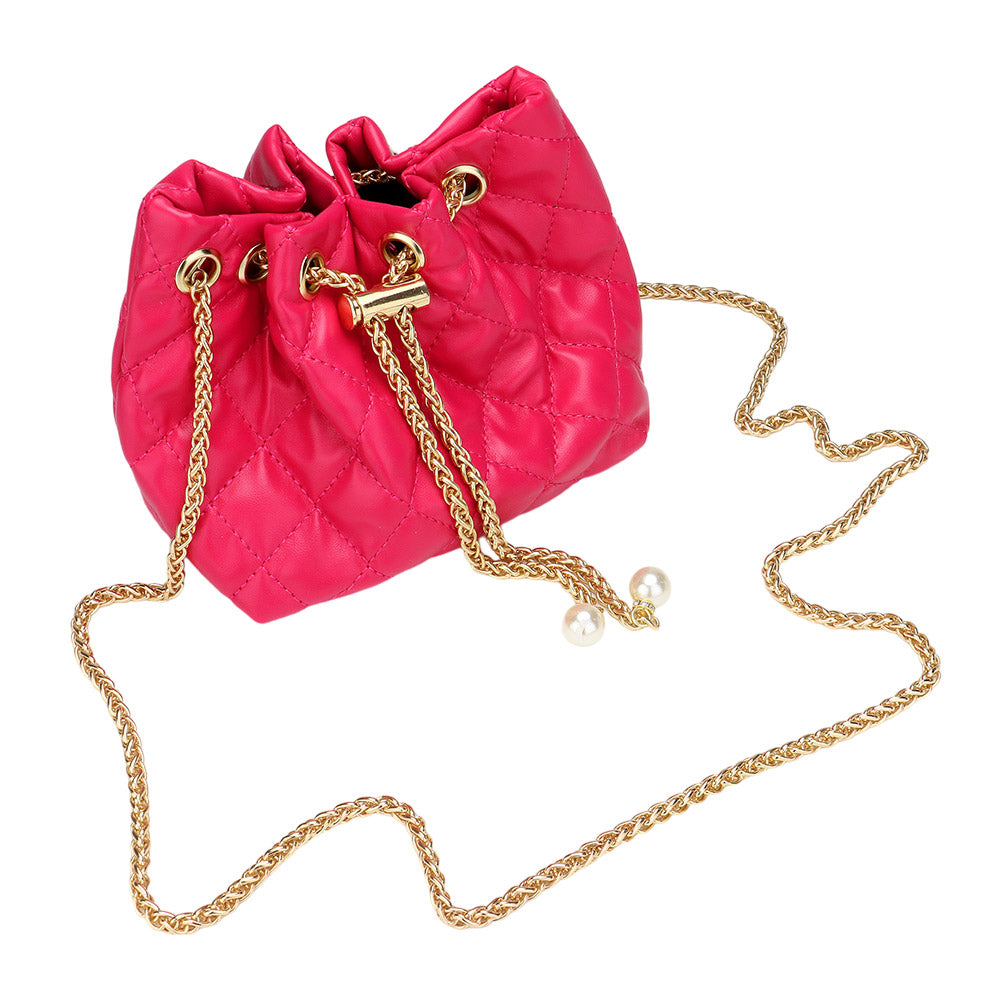 Designer Inspired- Charm Pearl Lipstick Chain Faux Leather MINI Bucket Bag- 2 COLORS AVAILABE!!